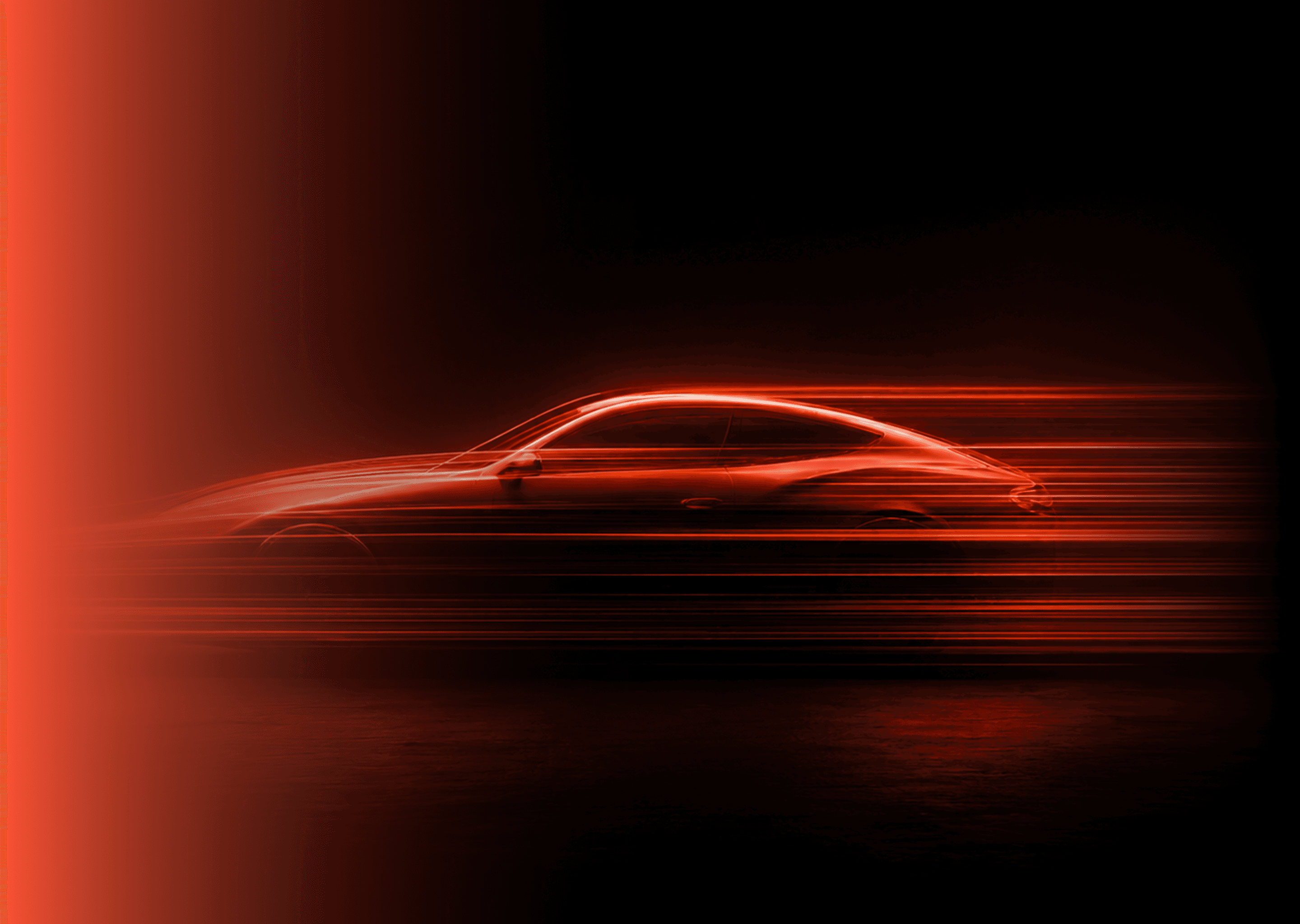 BMW front shot in a dark workshop garage environment with red ambient lighting